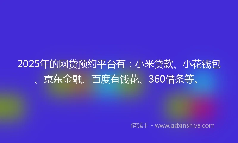 2025年的网贷预约平台有：小米贷款、小花钱包、京东金融、百度有钱花、360借条等。