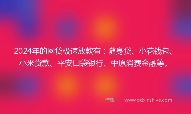 2024年的网贷极速放款有：随身贷、小花钱包、小米贷款、平安口袋银行、中原消费金融等。
