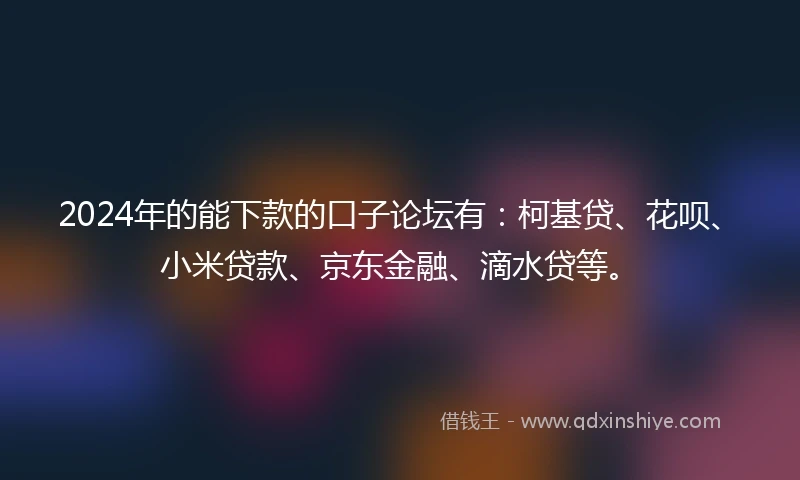 2024年的能下款的口子论坛有：柯基贷、花呗、小米贷款、京东金融、滴水贷等。
