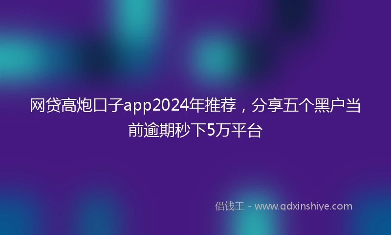 网贷高炮口子app2024年推荐，分享五个黑户当前逾期秒下5万平台
