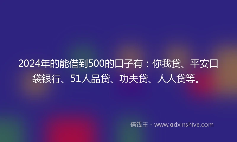 2024年的能借到500的口子有：你我贷、平安口袋银行、51人品贷、功夫贷、人人贷等。