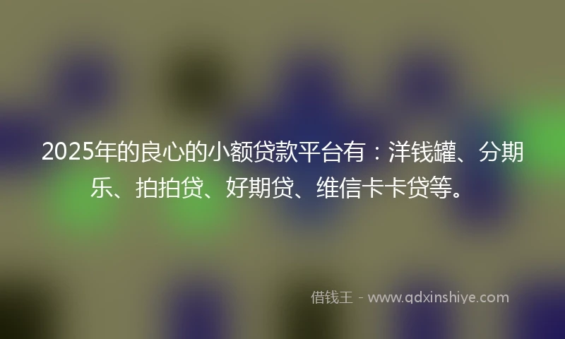 2025年的良心的小额贷款平台有：洋钱罐、分期乐、拍拍贷、好期贷、维信卡卡贷等。