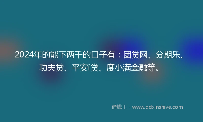 2024年的能下两千的口子有：团贷网、分期乐、功夫贷、平安i贷、度小满金融等。