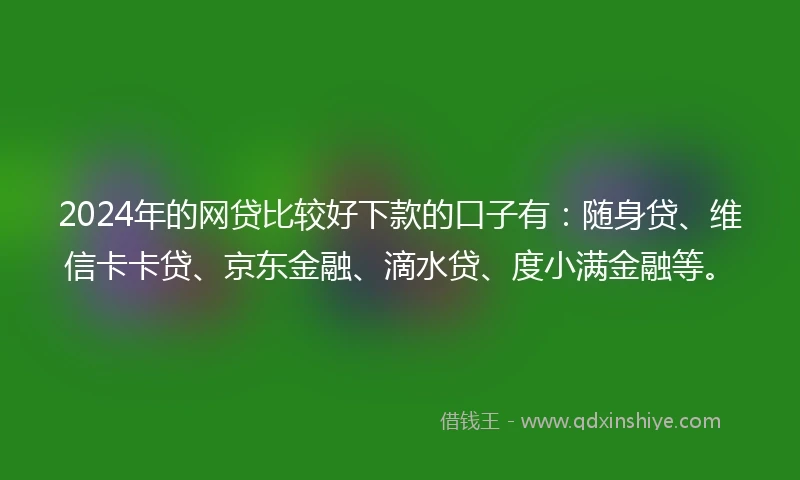 2024年的网贷比较好下款的口子有：随身贷、维信卡卡贷、京东金融、滴水贷、度小满金融等。