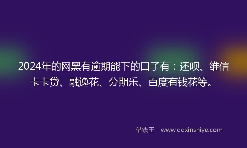 2024年的网黑有逾期能下的口子有：还呗、维信卡卡贷、融逸花、分期乐、百度有钱花等。