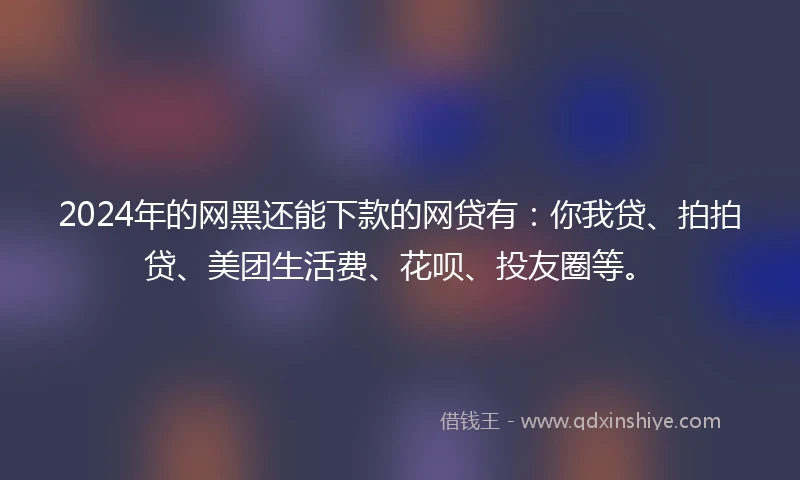 2024年的网黑还能下款的网贷有：你我贷、拍拍贷、美团生活费、花呗、投友圈等。