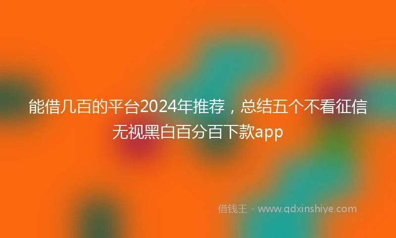 能借几百的平台2024年推荐，总结五个不看征信无视黑白百分百下款app