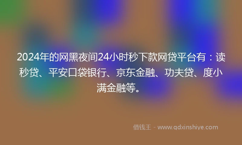 2024年的网黑夜间24小时秒下款网贷平台有:读秒贷、平安口袋银行、京东金融、功夫贷、度小满金融等。
