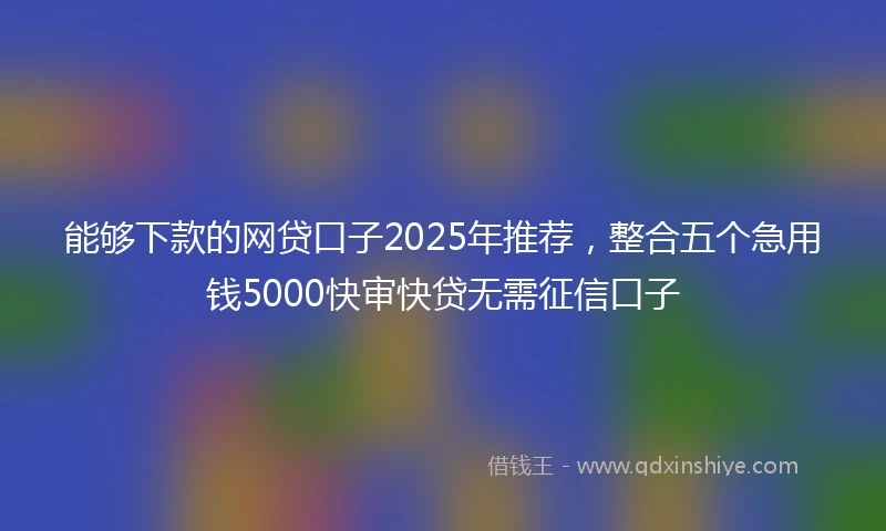 能够下款的网贷口子2025年推荐，整合五个急用钱5000快审快贷无需征信口子