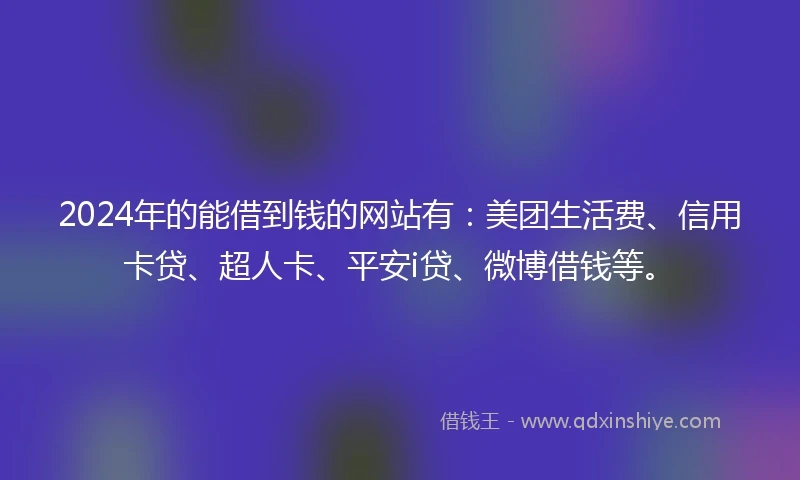 2024年的能借到钱的网站有：美团生活费、信用卡贷、超人卡、平安i贷、微博借钱等。