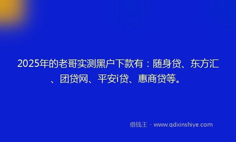 2025年的老哥实测黑户下款有：随身贷、东方汇、团贷网、平安i贷、惠商贷等。