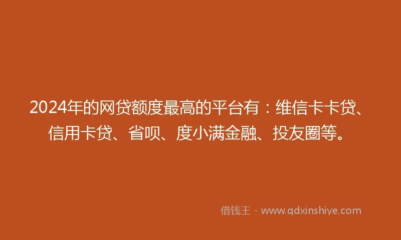 2024年的网贷额度最高的平台有：维信卡卡贷、信用卡贷、省呗、度小满金融、投友圈等。
