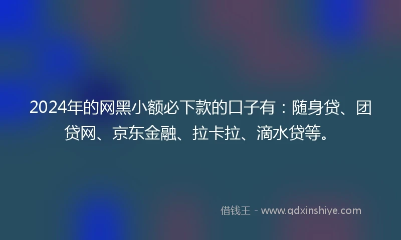 2024年的网黑小额必下款的口子有：随身贷、团贷网、京东金融、拉卡拉、滴水贷等。