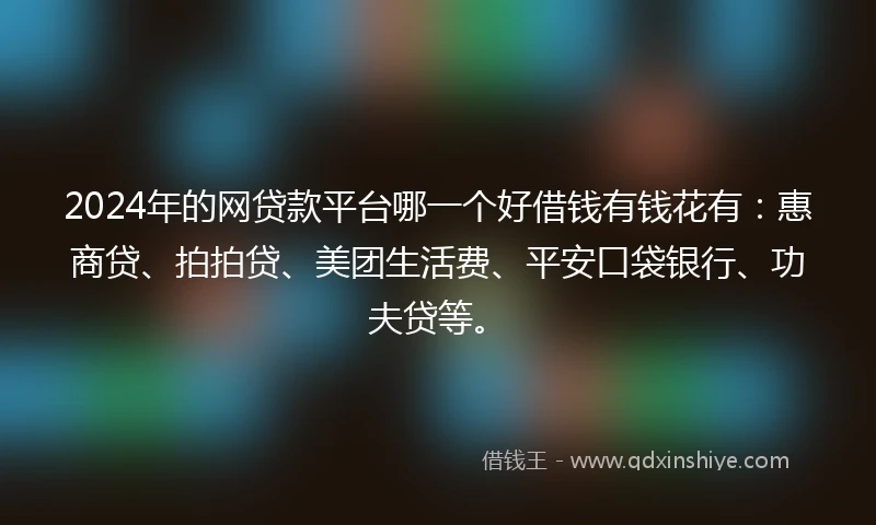 2024年的网贷款平台哪一个好借钱有钱花有：惠商贷、拍拍贷、美团生活费、平安口袋银行、功夫贷等。