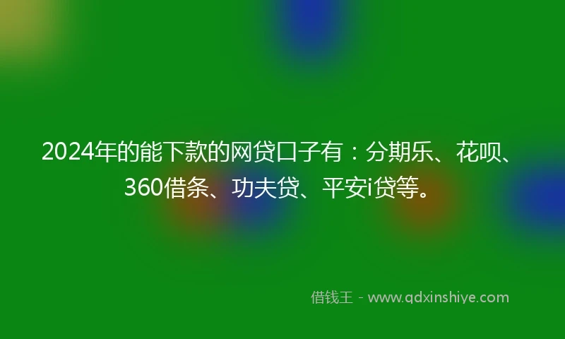 2024年的能下款的网贷口子有：分期乐、花呗、360借条、功夫贷、平安i贷等。