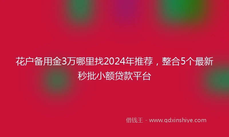 花户备用金3万哪里找2024年推荐，整合5个最新秒批小额贷款平台