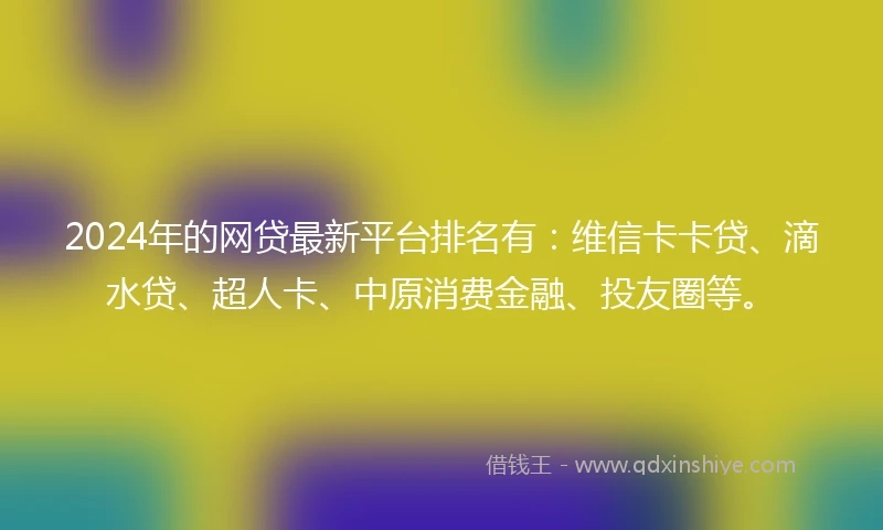 2024年的网贷最新平台排名有：维信卡卡贷、滴水贷、超人卡、中原消费金融、投友圈等。