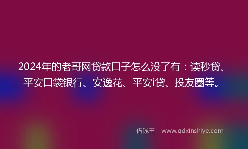 2024年的老哥网贷款口子怎么没了有：读秒贷、平安口袋银行、安逸花、平安i贷、投友圈等。
