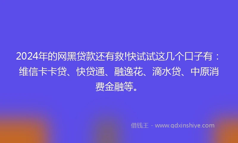 2024年的网黑贷款还有救!快试试这几个口子有：维信卡卡贷、快贷通、融逸花、滴水贷、中原消费金融等。