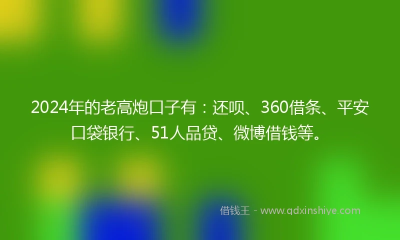 2024年的老高炮口子有：还呗、360借条、平安口袋银行、51人品贷、微博借钱等。