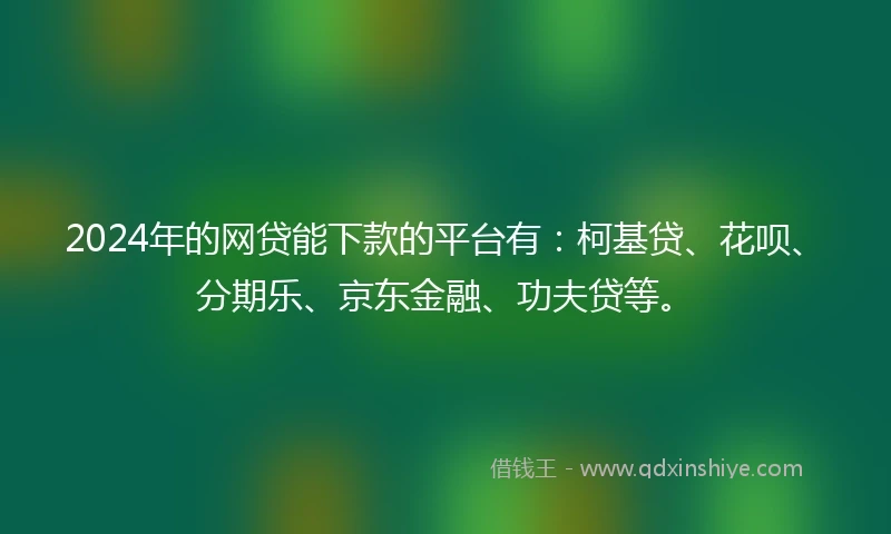 2024年的网贷能下款的平台有：柯基贷、花呗、分期乐、京东金融、功夫贷等。