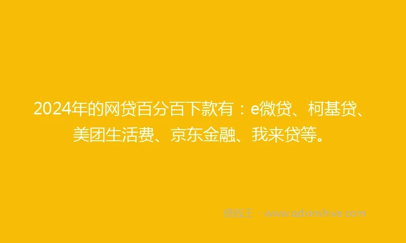 2024年的网贷百分百下款有：e微贷、柯基贷、美团生活费、京东金融、我来贷等。