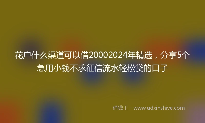 花户什么渠道可以借20002024年精选，分享5个急用小钱不求征信流水轻松贷的口子