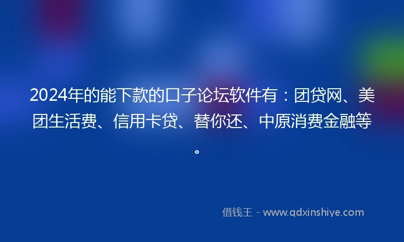 2024年的能下款的口子论坛软件有：团贷网、美团生活费、信用卡贷、替你还、中原消费金融等。