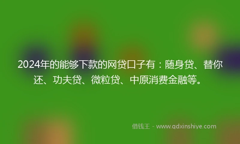2024年的能够下款的网贷口子有：随身贷、替你还、功夫贷、微粒贷、中原消费金融等。