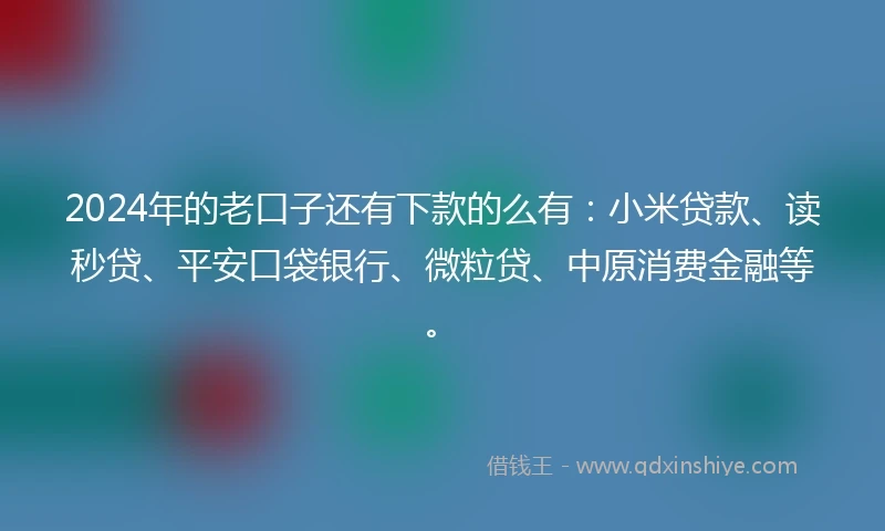 2024年的老口子还有下款的么有：小米贷款、读秒贷、平安口袋银行、微粒贷、中原消费金融等。