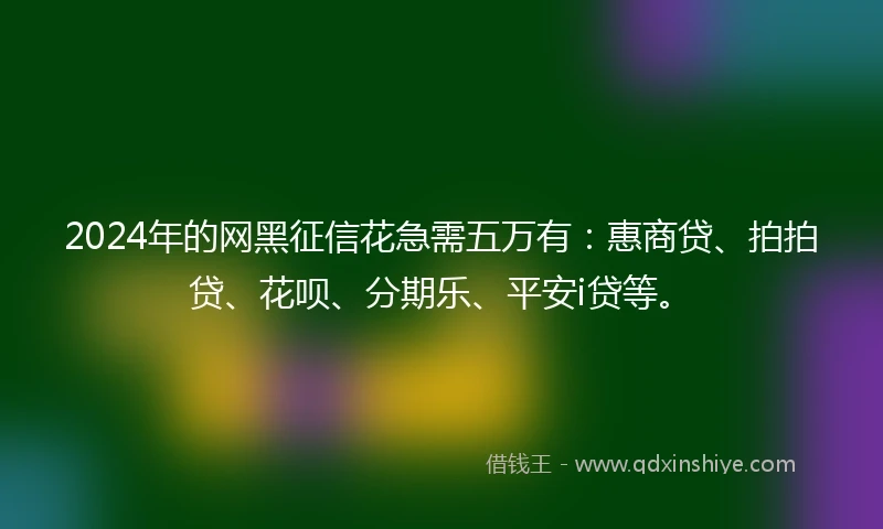 2024年的网黑征信花急需五万有：惠商贷、拍拍贷、花呗、分期乐、平安i贷等。