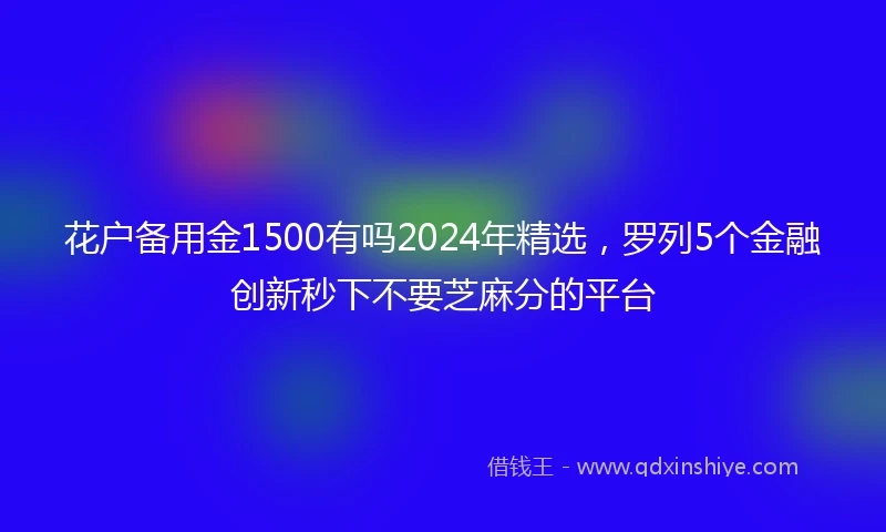 花户备用金1500有吗2024年精选，罗列5个金融创新秒下不要芝麻分的平台