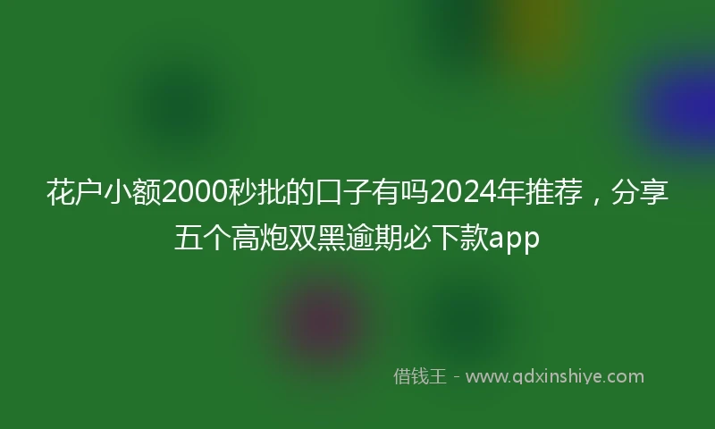 花户小额2000秒批的口子有吗2024年推荐，分享五个高炮双黑逾期必下款app