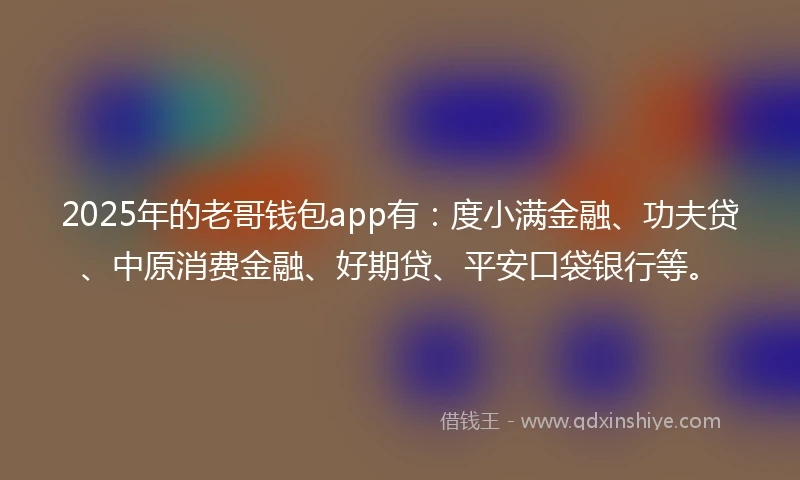 2025年的老哥钱包app有：度小满金融、功夫贷、中原消费金融、好期贷、平安口袋银行等。