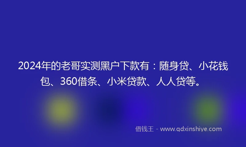 2024年的老哥实测黑户下款有：随身贷、小花钱包、360借条、小米贷款、人人贷等。