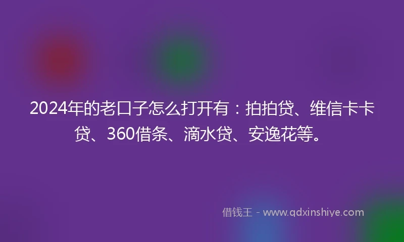 2024年的老口子怎么打开有：拍拍贷、维信卡卡贷、360借条、滴水贷、安逸花等。