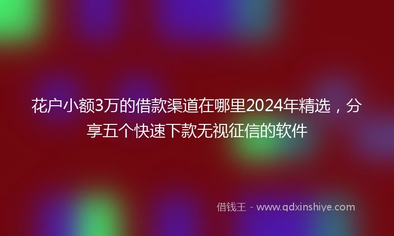 花户小额3万的借款渠道在哪里2024年精选，分享五个快速下款无视征信的软件