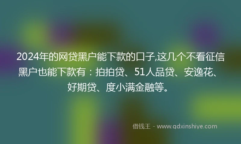 2024年的网贷黑户能下款的口子,这几个不看征信黑户也能下款有：拍拍贷、51人品贷、安逸花、好期贷、度小满金融等。