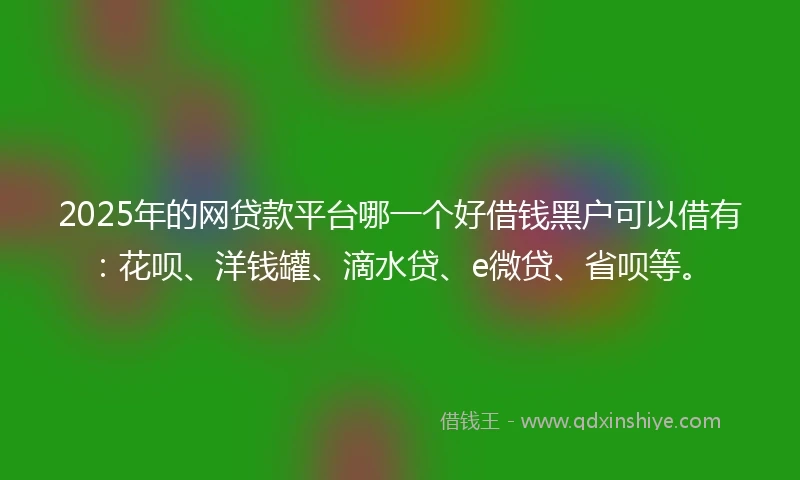 2025年的网贷款平台哪一个好借钱黑户可以借有：花呗、洋钱罐、滴水贷、e微贷、省呗等。