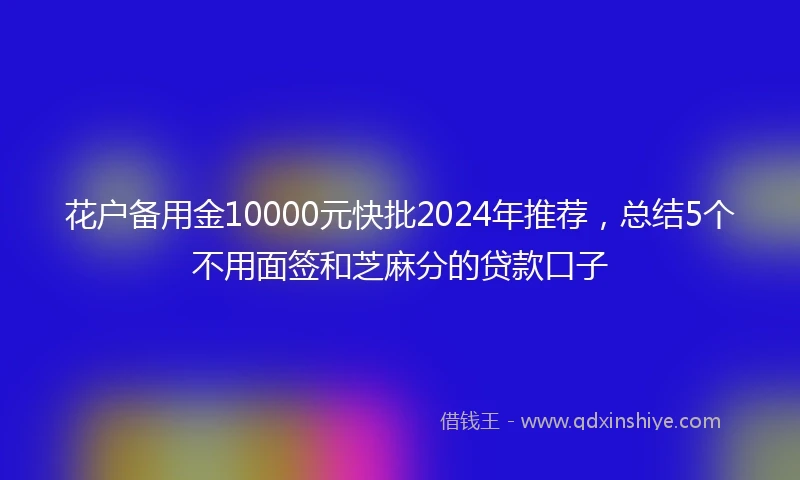 花户备用金10000元快批2024年推荐，总结5个不用面签和芝麻分的贷款口子