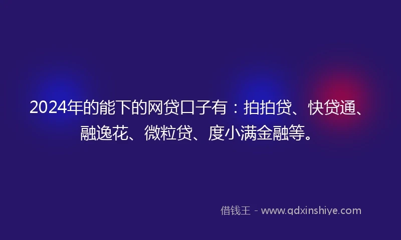2024年的能下的网贷口子有：拍拍贷、快贷通、融逸花、微粒贷、度小满金融等。