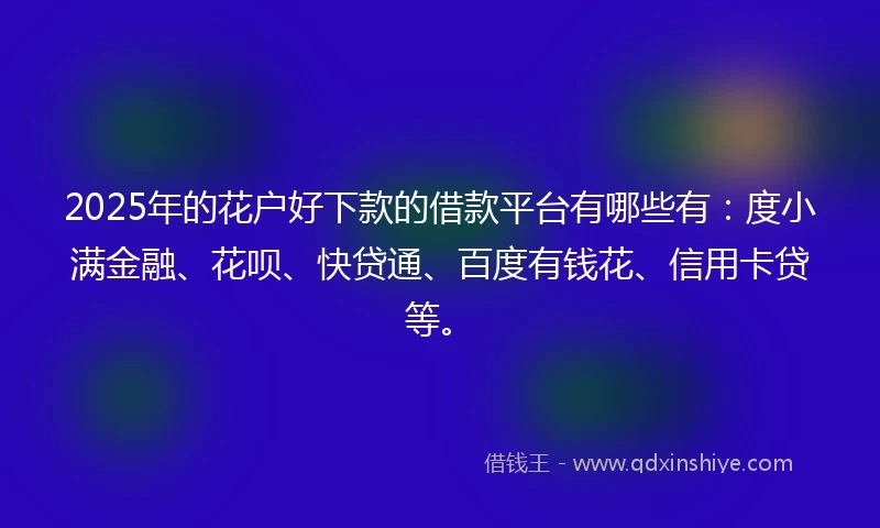 2025年的花户好下款的借款平台有哪些有：度小满金融、花呗、快贷通、百度有钱花、信用卡贷等。