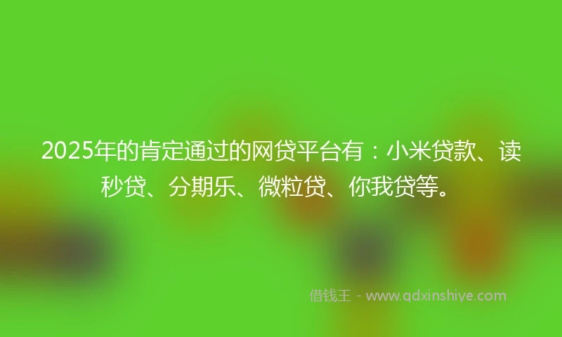 2025年的肯定通过的网贷平台有：小米贷款、读秒贷、分期乐、微粒贷、你我贷等。