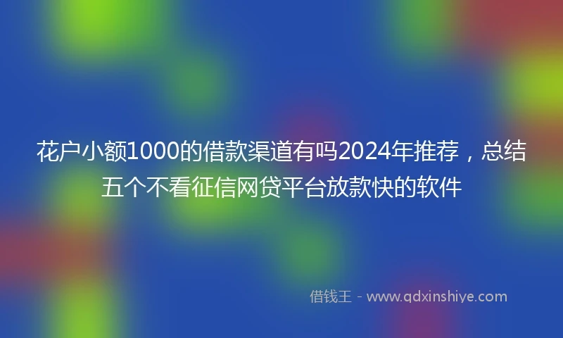 花户小额1000的借款渠道有吗2024年推荐，总结五个不看征信网贷平台放款快的软件