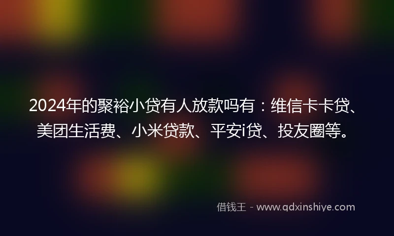 2024年的聚裕小贷有人放款吗有：维信卡卡贷、美团生活费、小米贷款、平安i贷、投友圈等。