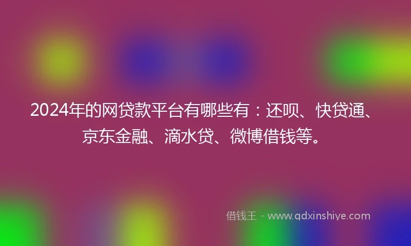 2024年的网贷款平台有哪些有：还呗、快贷通、京东金融、滴水贷、微博借钱等。