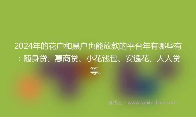 2024年的花户和黑户也能放款的平台年有哪些有：随身贷、惠商贷、小花钱包、安逸花、人人贷等。