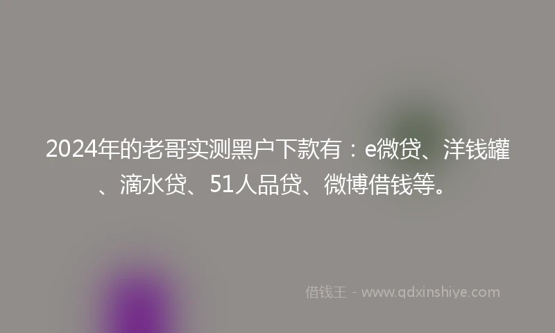 2024年的老哥实测黑户下款有：e微贷、洋钱罐、滴水贷、51人品贷、微博借钱等。