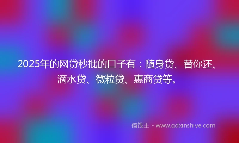 2025年的网贷秒批的口子有：随身贷、替你还、滴水贷、微粒贷、惠商贷等。