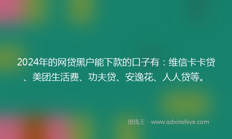 2024年的网贷黑户能下款的口子有：维信卡卡贷、美团生活费、功夫贷、安逸花、人人贷等。